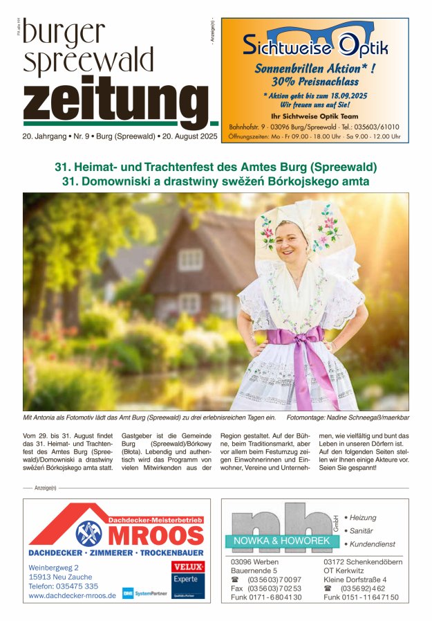 Burger Spreewald Zeitung - Amtsblatt für das Amt Burg (Spreewald) Titelblatt 09/2025