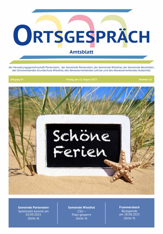 Ortsgespräch - Amtsblatt der VG Partenstein und ihrer Körperschaften Titelblatt 16/2025