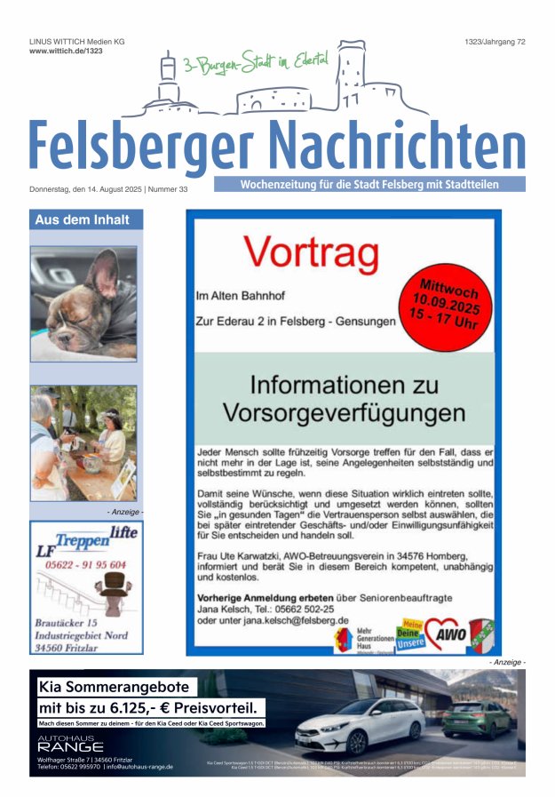 Felsberger Nachrichten Titelblatt 33/2025