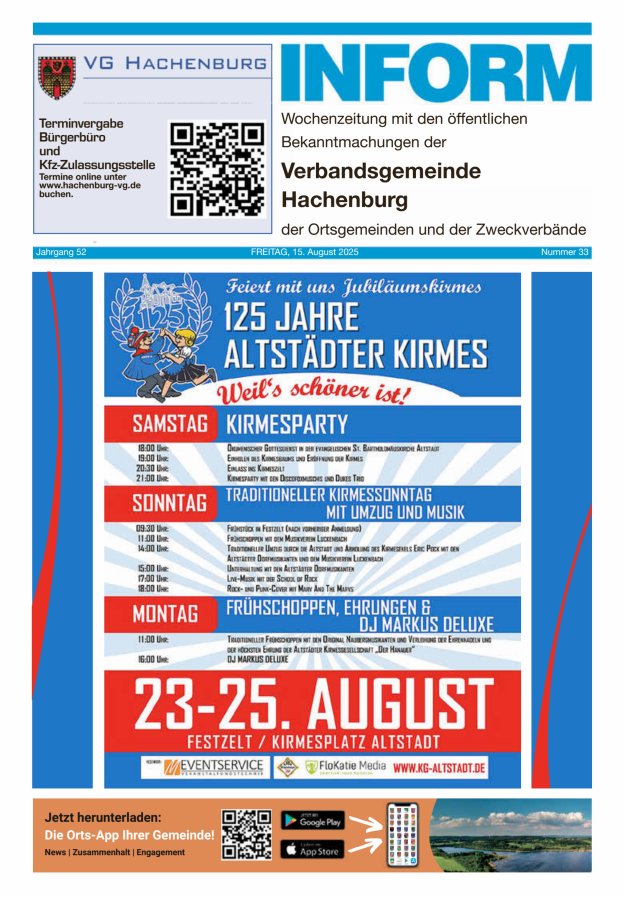 INFORM - Wochenzeitung der Verbandsgemeinde Hachenburg Titelblatt 33/2025
