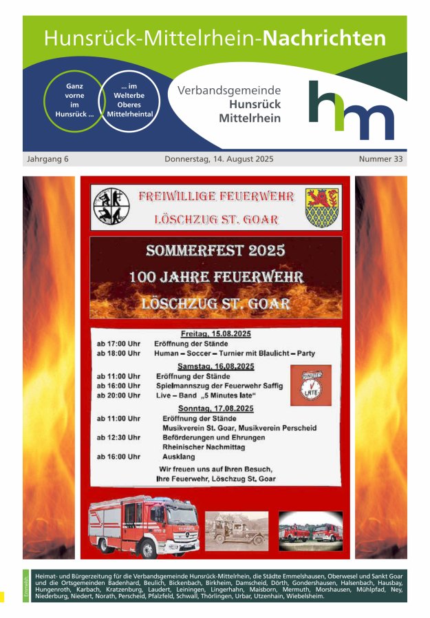 Hunsrück-Mittelrhein Nachrichten Ausgabe Emmelshausen Titelblatt 33/2025