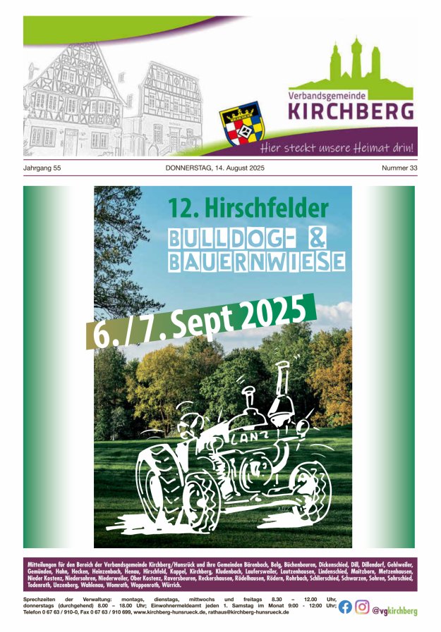 Mitteilungen der Verbandsgemeinde Kirchberg Hunsrück Titelblatt 33/2025