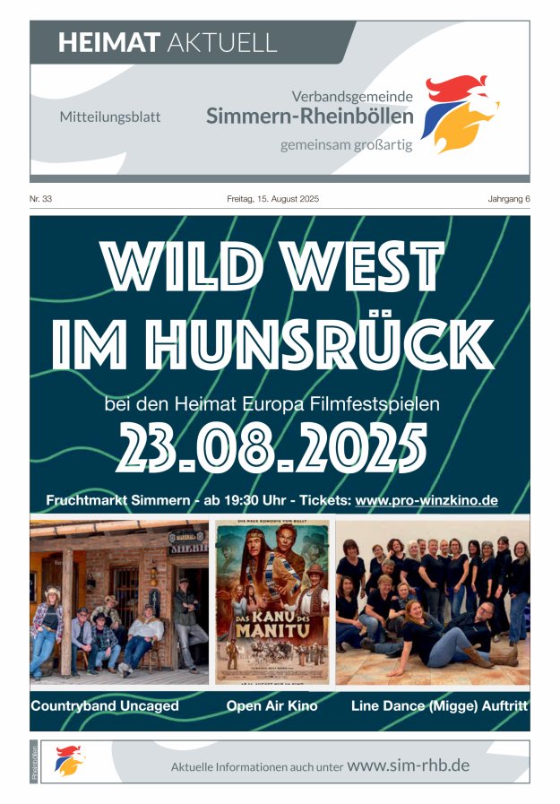 Heimat Aktuell Mitteilungsblatt der VG Simmern-Rheinböllen-Ausg Rheinböllen Titelblatt 33/2025
