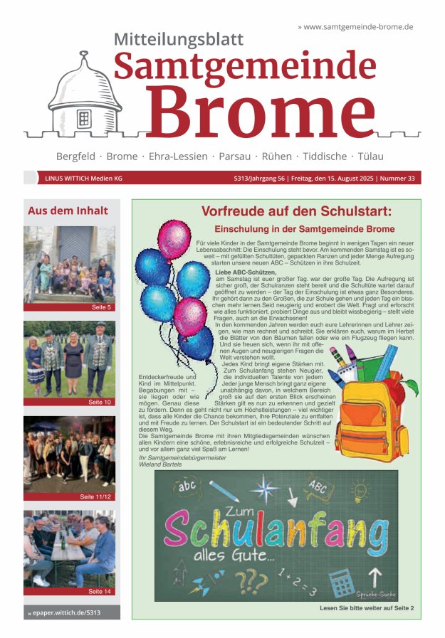 Mitteilungsblatt der Samtgemeinde Brome Titelblatt 33/2025