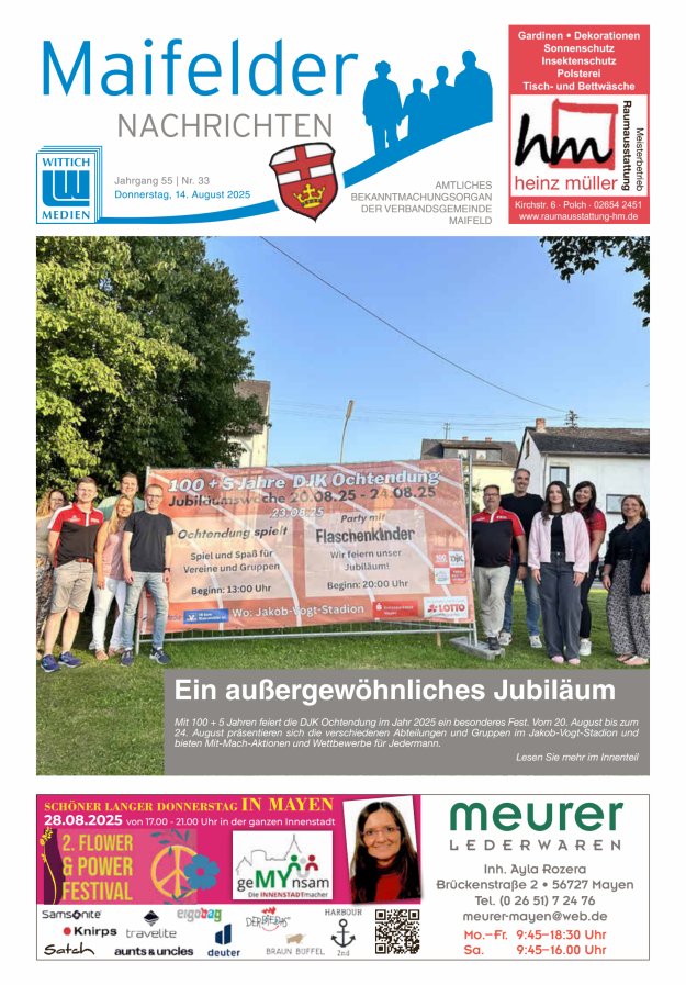 Maifelder Nachrichten - Wochenzeitung der Verbandsgemeinde Maifeld Titelblatt 33/2025