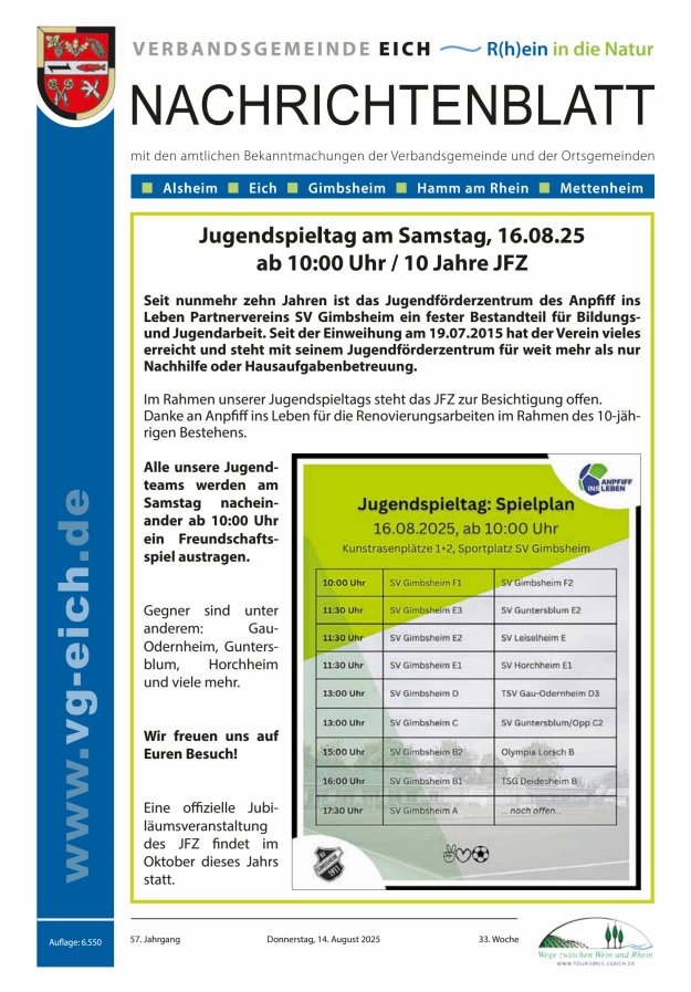 Nachrichtenblatt der VG Eich Titelblatt 33/2025