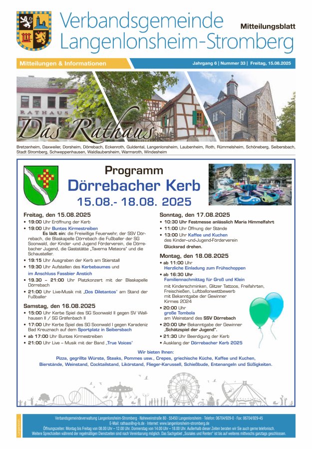 Das Rathaus - MTB d VG Langenlonsheim-Stromberg Titelblatt 33/2025