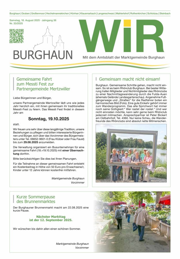 WIR - mit Amtsblatt der Marktgemeinde Burghaun Titelblatt 33/2025