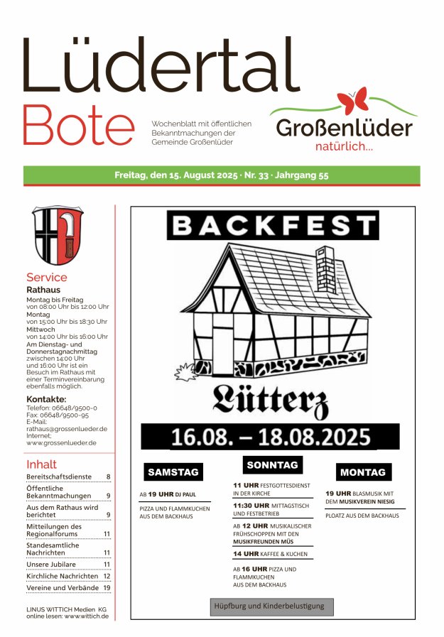 Wochenblatt mit öffentlichen Bekanntmachungen der Gemeinde Großenlüder Titelblatt 33/2025