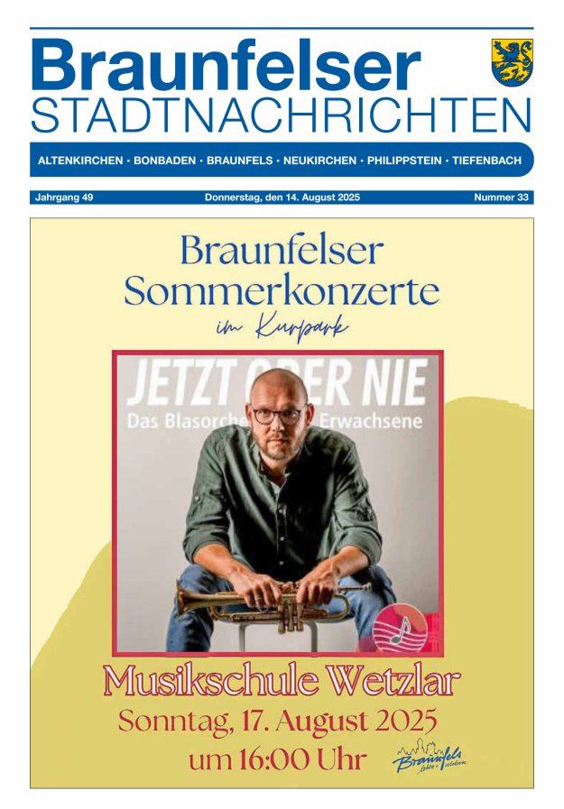 Braunfelser Stadtnachrichten Titelblatt 33/2025