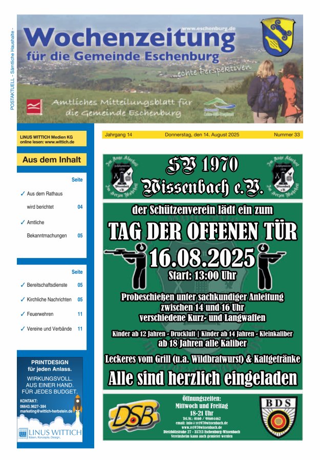 Wochenzeitung für die Gemeinde Eschenburg Titelblatt 33/2025