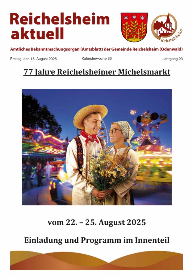 Reichelsheim aktuell - Amtsblatt der Gemeinde Reichelsheim(Odenwald) Titelblatt 33/2025