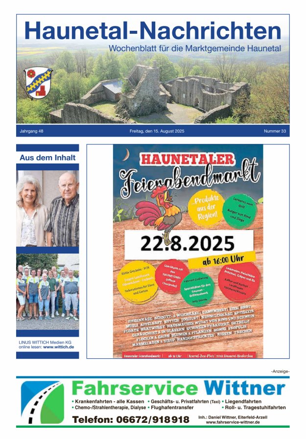 Haunetal-Nachrichten Titelblatt 33/2025