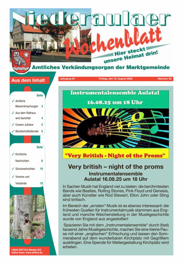 Niederaulaer Wochenblatt Titelblatt 33/2025