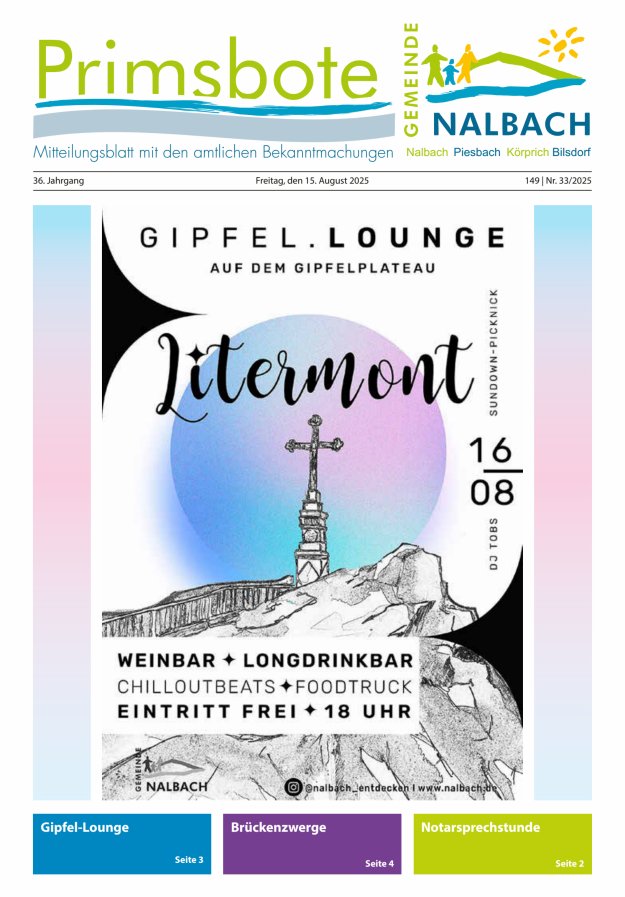 Primsbote Gemeinde Nalbach Titelblatt 33/2025