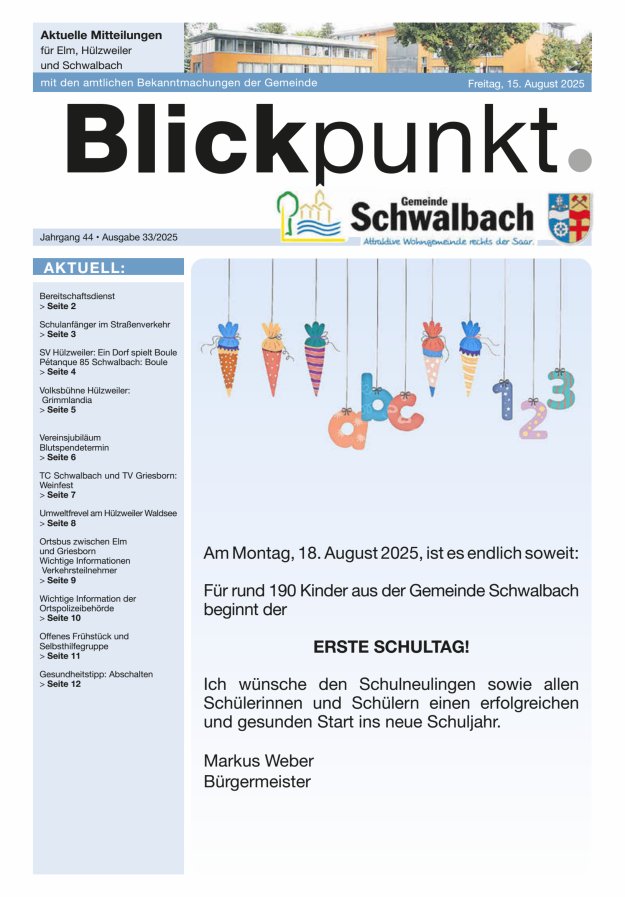 Blickpunkt Schwalbach Titelblatt 33/2025