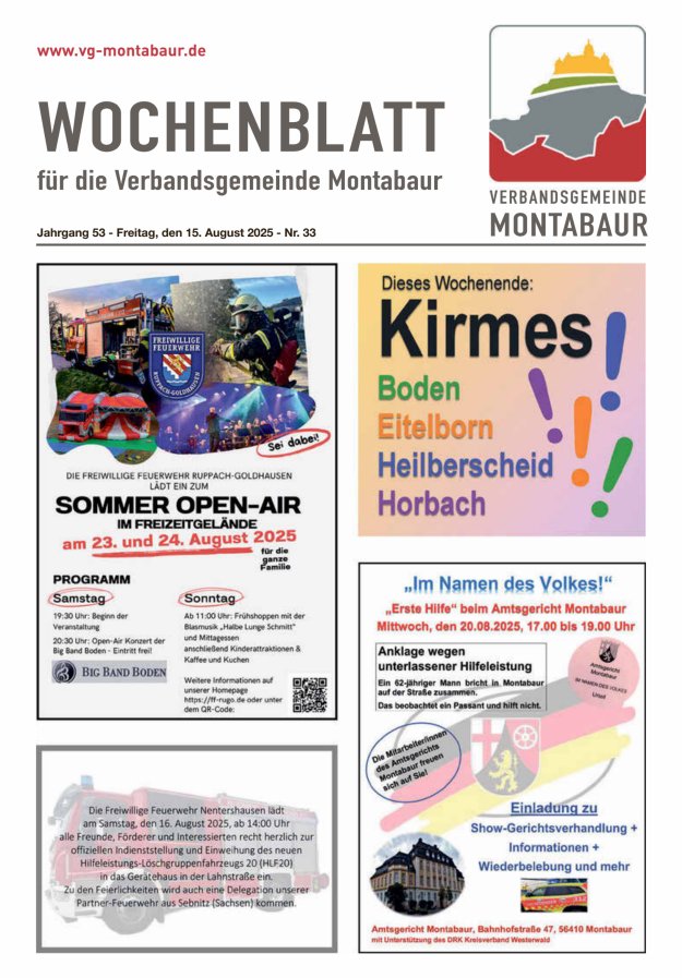 Wochenblatt der Verbandsgemeinde Montabaur Titelblatt 33/2025