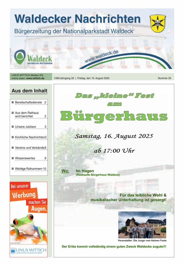 Waldecker Nachrichten Titelblatt 33/2025
