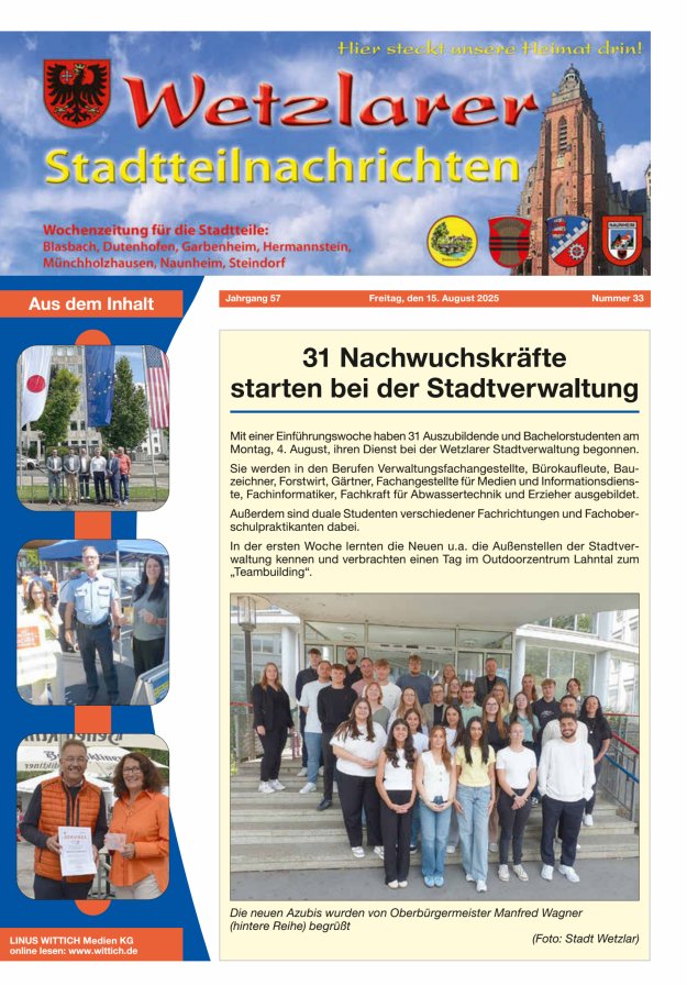 Wetzlarer Stadtteilnachrichten Titelblatt 33/2025