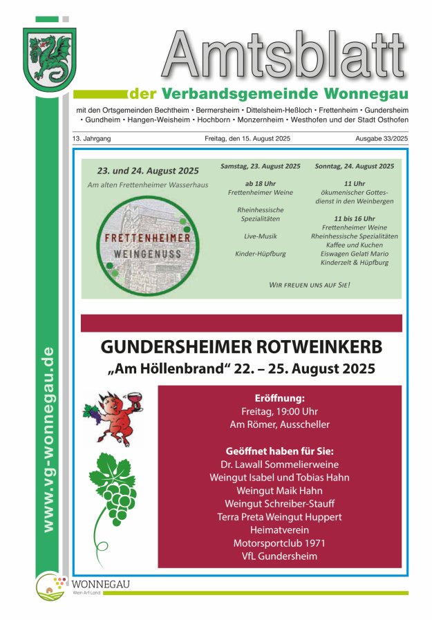 Amtsblatt VG Wonnegau Titelblatt 33/2025