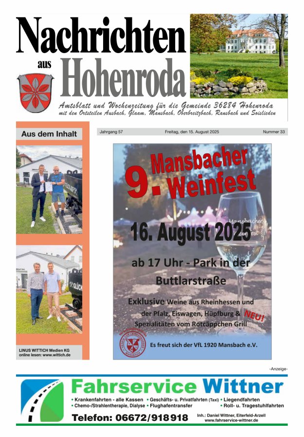 Nachrichten aus Hohenroda Titelblatt 33/2025