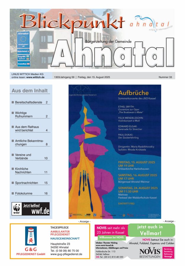 Blickpunkt Ahnatal Titelblatt 33/2025