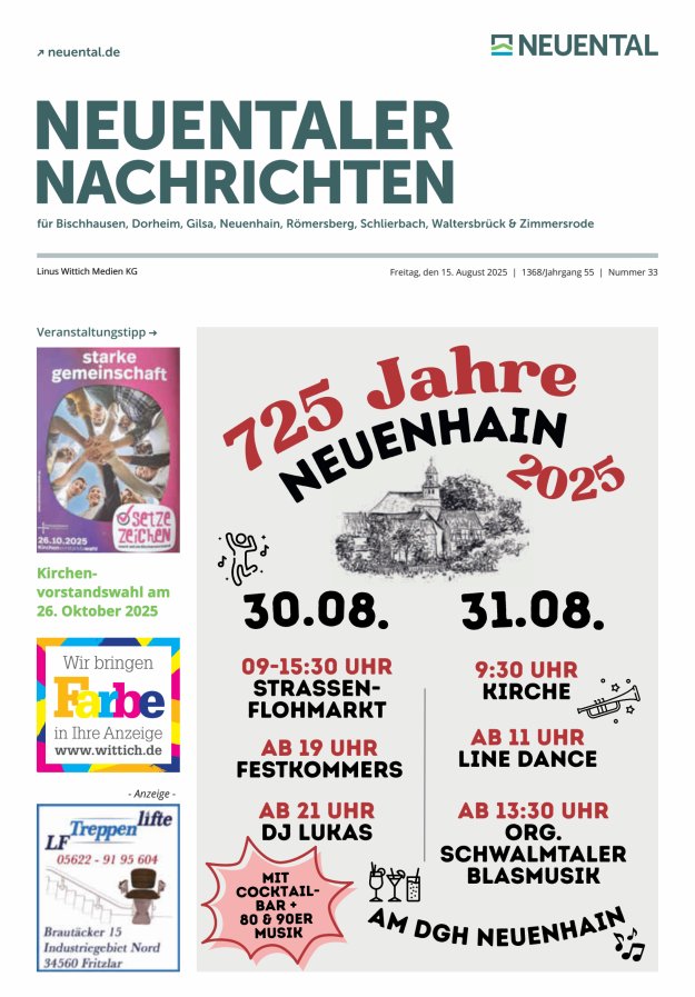 Neuentaler Nachrichten Titelblatt 33/2025