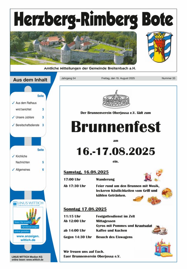 Herzberg-Rimberg Bote Titelblatt 33/2025