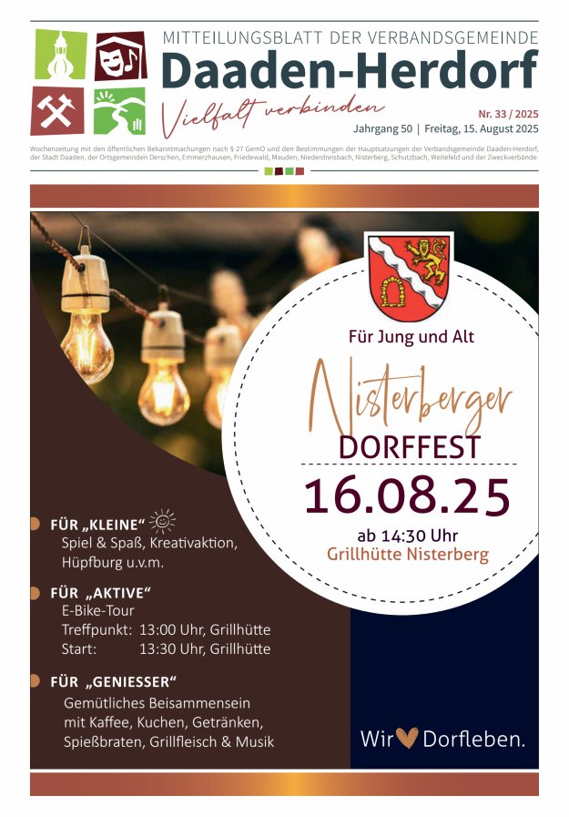 Mitteilungsblatt der Verbandsgemeinde Daaden-Herdorf Titelblatt 33/2025