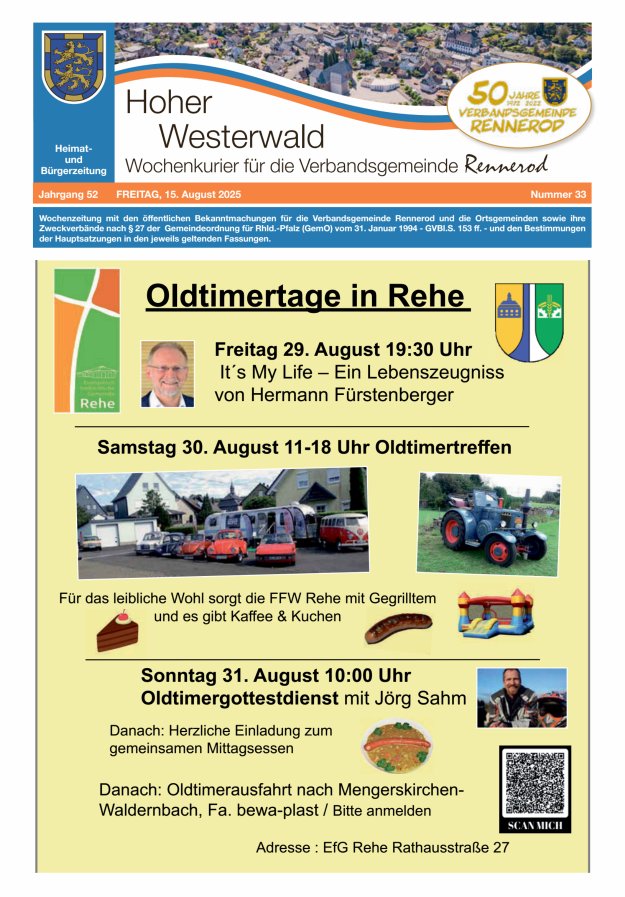 Hoher Westerwald - Wochenkurier für die Verbandsgemeinde Rennerod Titelblatt 33/2025