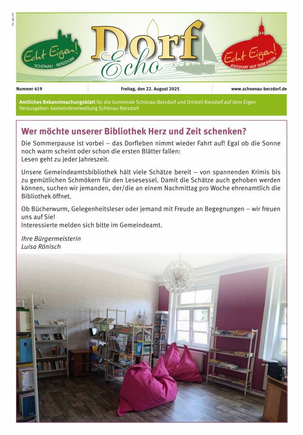 Dorfecho Amtliches Bekanntmachungsblatt für die Gemeinde Schönau-Berzdorf und OT Titelblatt 419/2025