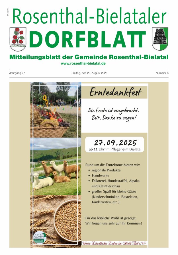 Rosenthal-Bielataler Dorfblatt Titelblatt 08/2025