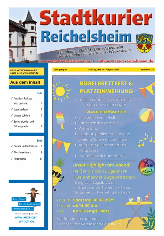 Stadtkurier Reichelsheim Titelblatt 33/2025