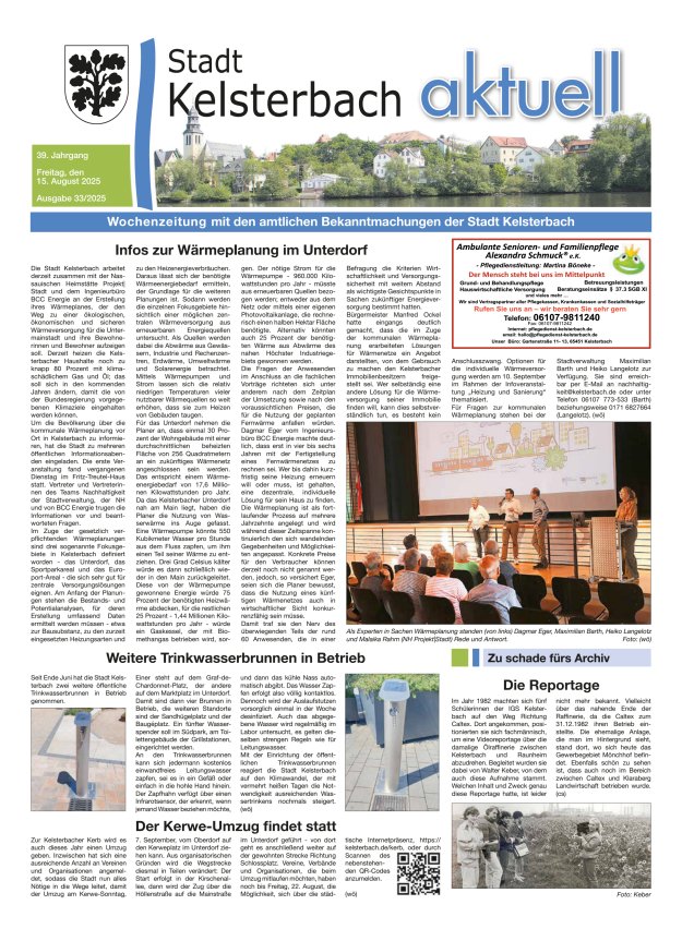 Kelsterbach aktuell Titelblatt 33/2025