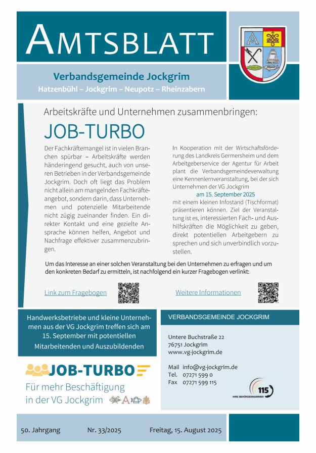 Amtsblatt VG Jockgrim Titelblatt 33/2025