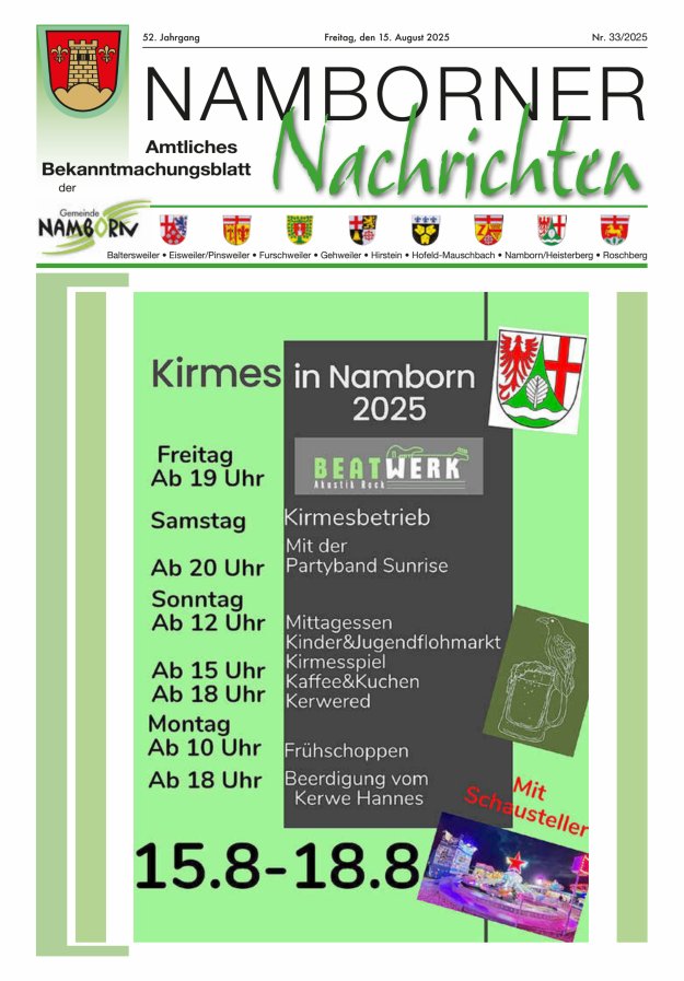 Namborner Nachrichten Titelblatt 33/2025