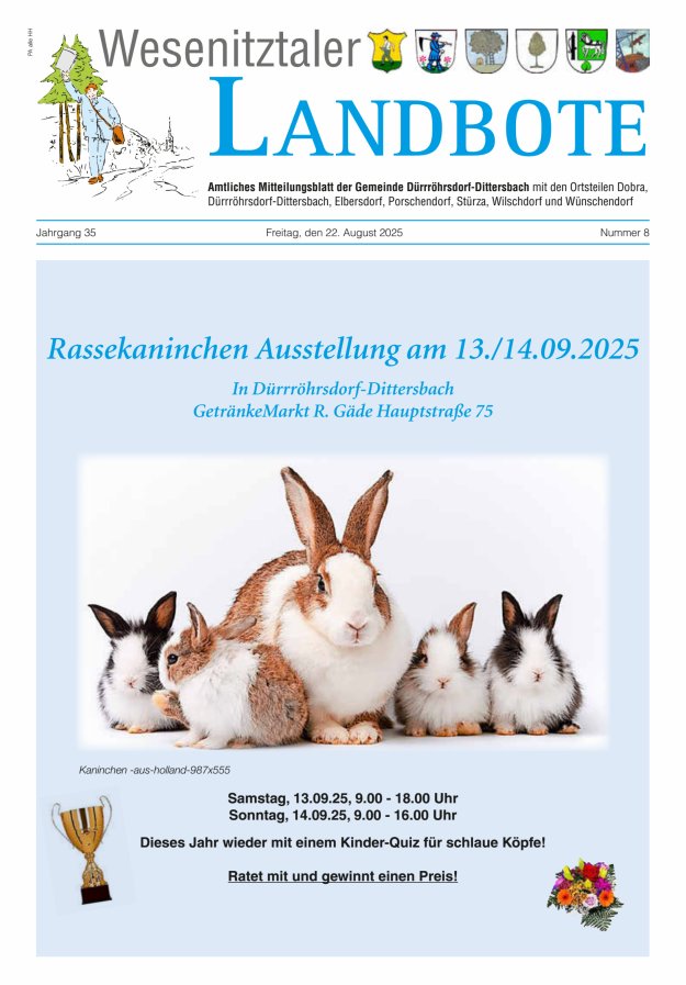 Wesenitztaler Landbote – Amtliches Mitteilungsblatt der Gemeinde Dürrröhrsdorf-Dittersbach Titelblatt 08/2025