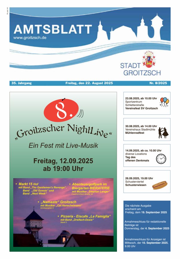 Amtsblatt Stadt Groitzsch Titelblatt 08/2025