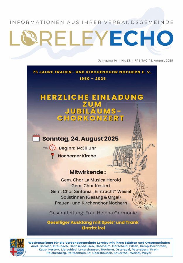 Loreley-Echo - Mitteilungsblatt der Verbandsgemeinde Loreley Titelblatt 33/2025