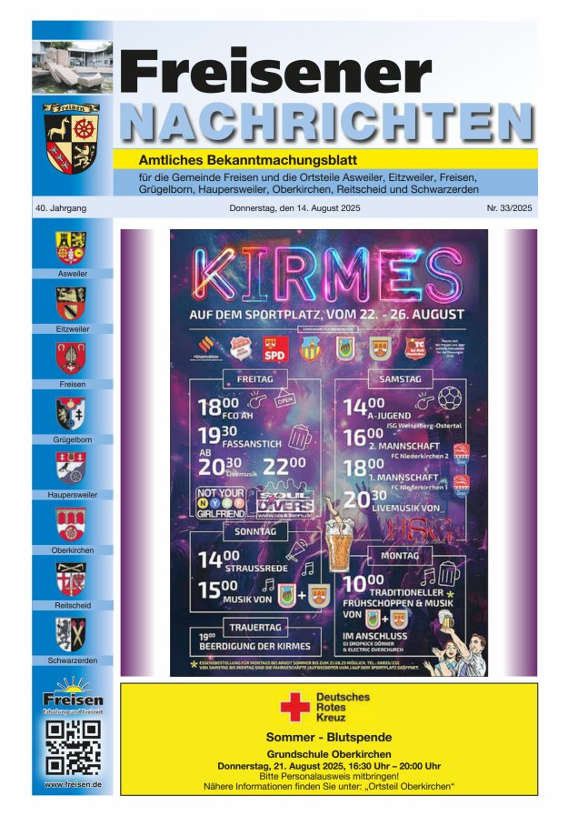 Freisener Nachrichten Titelblatt 33/2025