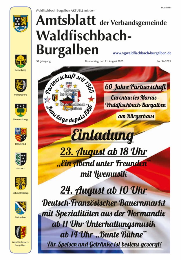 Amtsblatt der Verbandsgemeinde Waldfischbach-Burgalben Titelblatt 34/2025