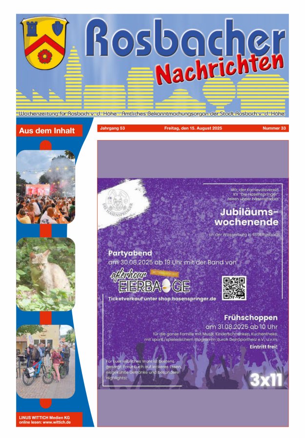 Rosbacher Nachrichten Titelblatt 33/2025