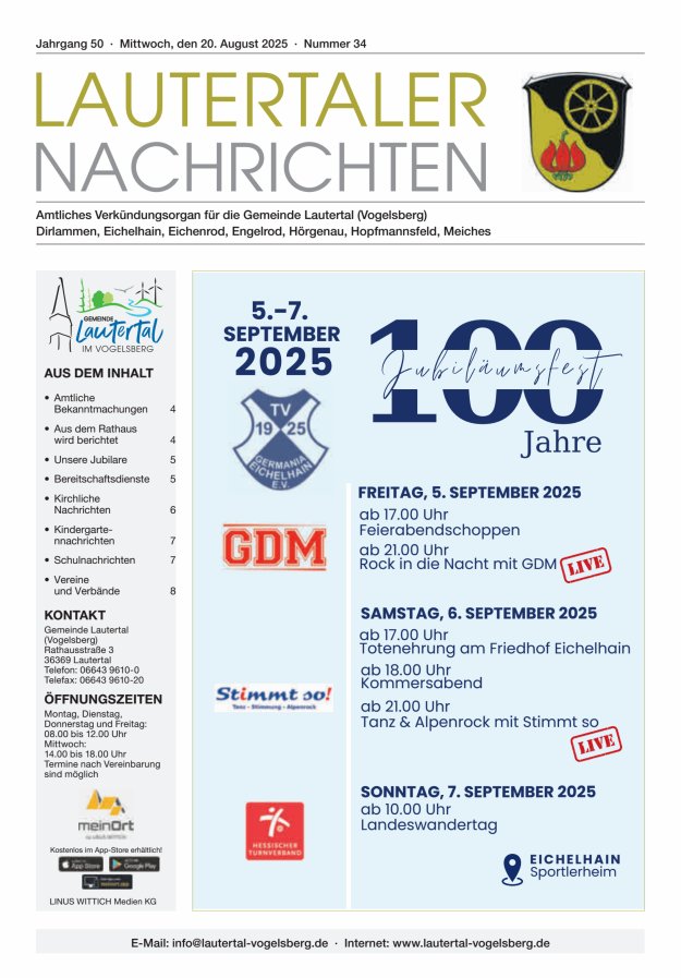 Lautertaler Nachrichten Titelblatt 34/2025