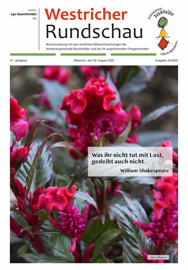 Westricher Rundschau VG Baumholder Titelblatt 34/2025