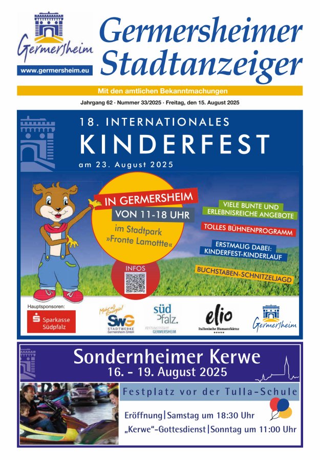 Germersheimer Stadtanzeiger Titelblatt 33/2025