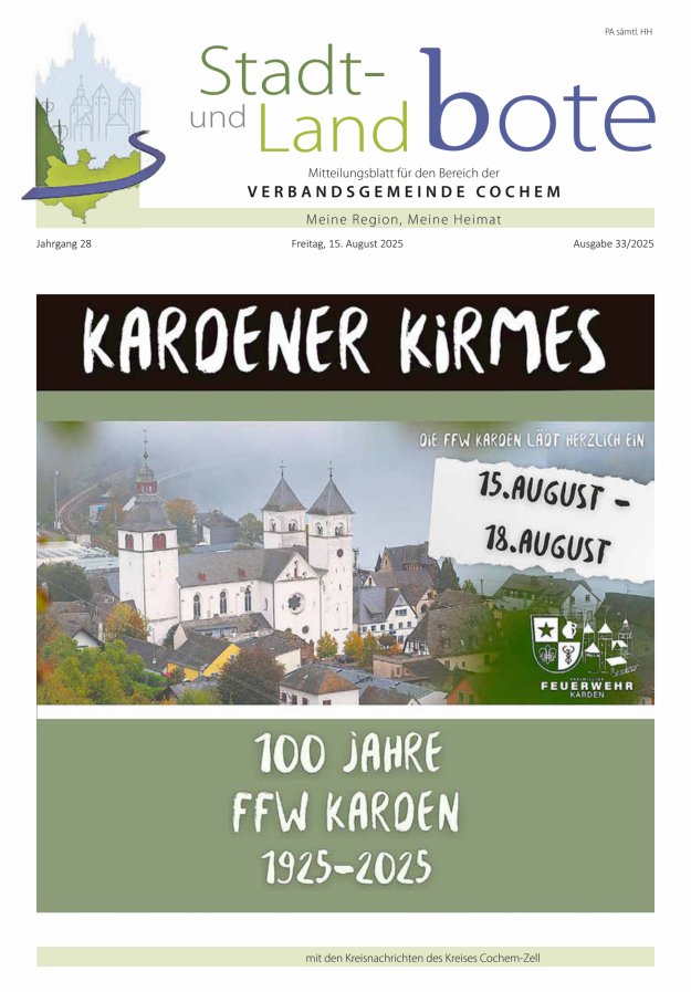 Stadt- und Landbote VG Cochem Titelblatt 33/2025