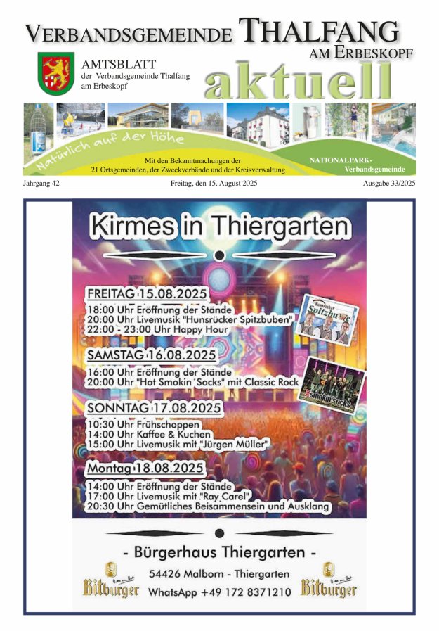Thalfang aktuell - Amtsblatt VG Thalfang Titelblatt 33/2025