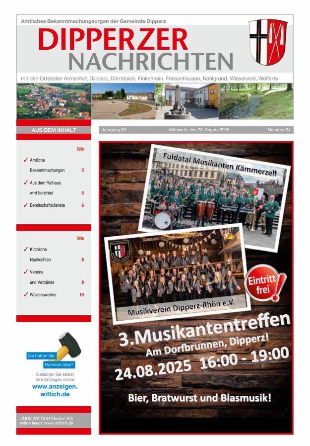 Dipperzer Nachrichten Titelblatt 34/2025