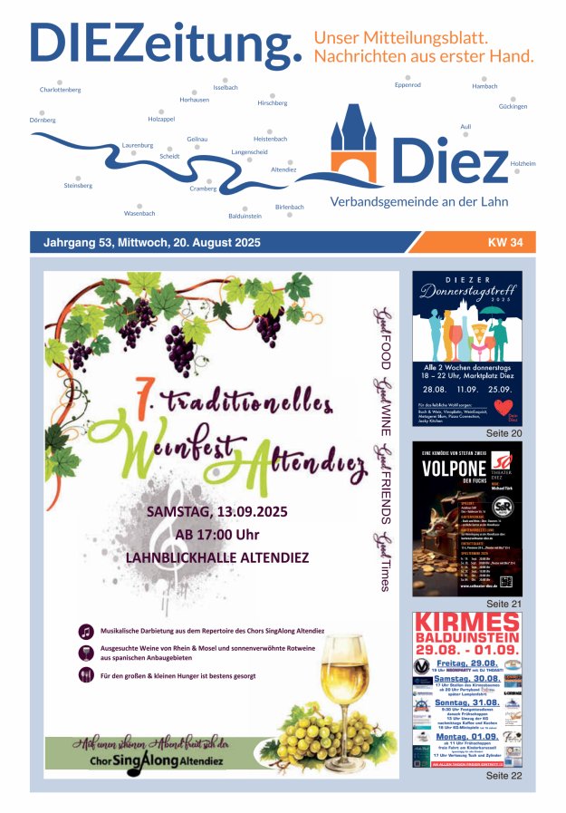 Mitteilungsblatt der Verbandsgemeinde Diez und der Ortsgemeinden Titelblatt 34/2025