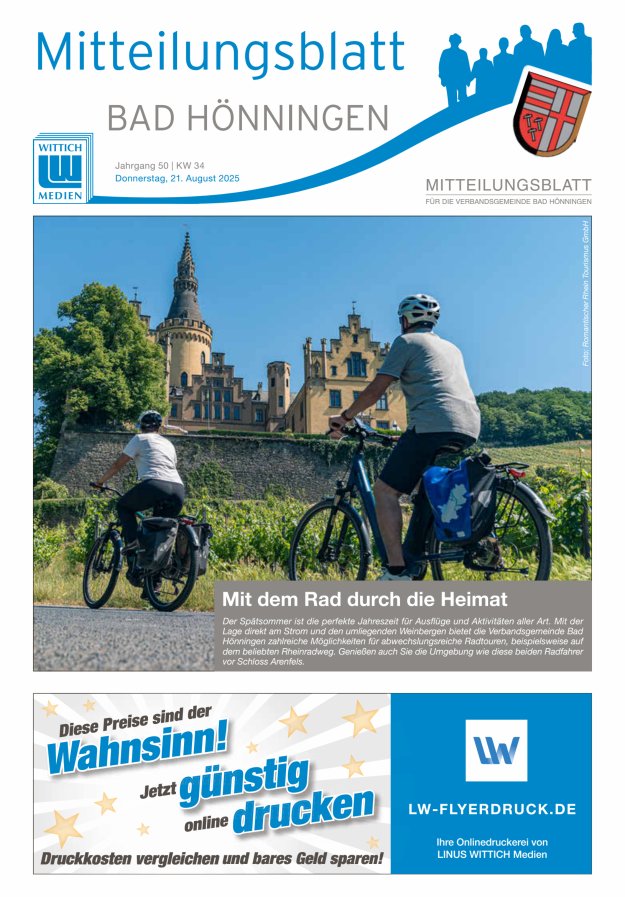 Mitteilungsblatt für den Bereich der Verbandsgemeinde Bad Hönningen Titelblatt 34/2025